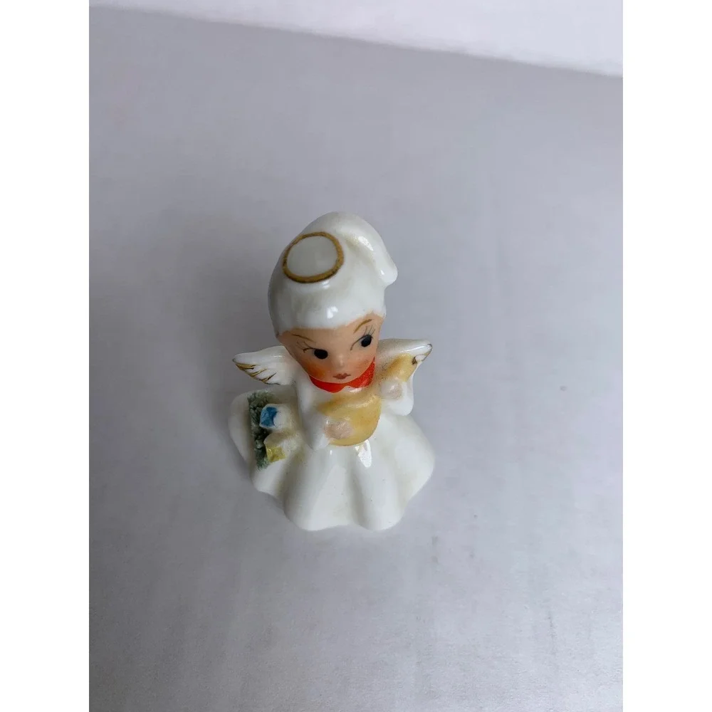 Vintage Miniature Porcelain Angel Figurine Gold Trim Hand Painted Mid-Century‎